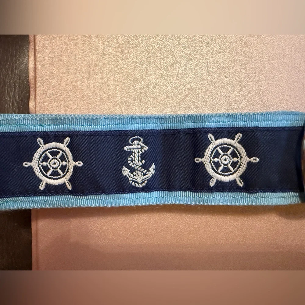 Della Divine- Nautical Inspired Ribbon D-Ring Belt (27”), Navy/Lt Blue